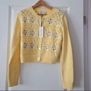 Freshman 1996 Yellow Floral Knit button Cardigan Sweater
